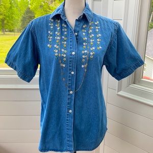 EUC Victoria Jones Embroidered Denim Shirt